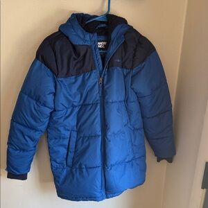 Lands' End Kids Royal Blue Hooded Puffer with Navy Yoke